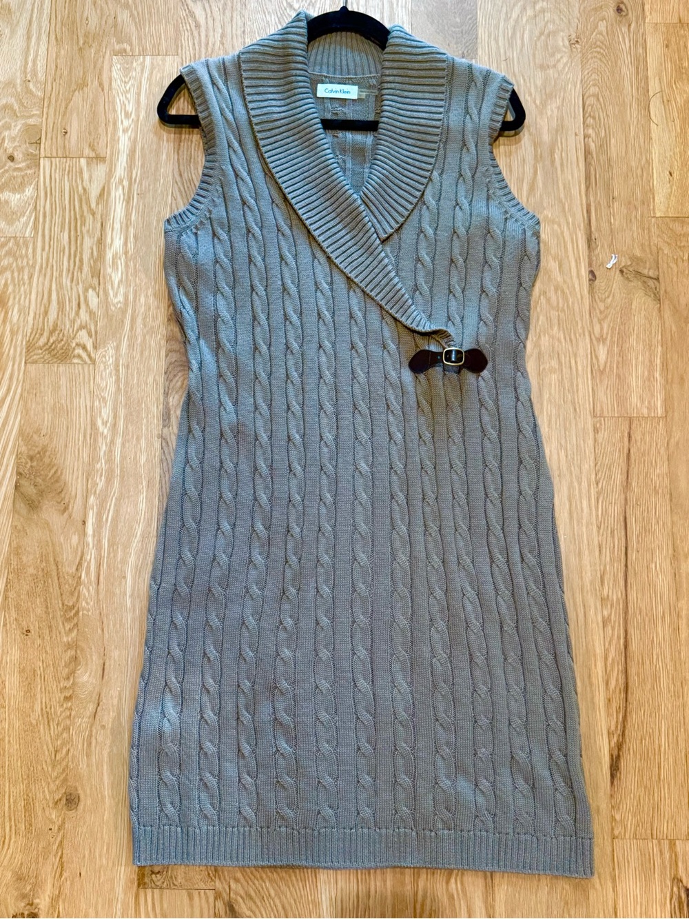 Calvin Klein Sleeveless Cable-Knit Dress in Kakhi green XL NEW